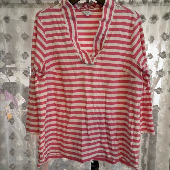 crown & ivy Tops - Crown & Ivy Pink and White Striped V-Neck Blouse